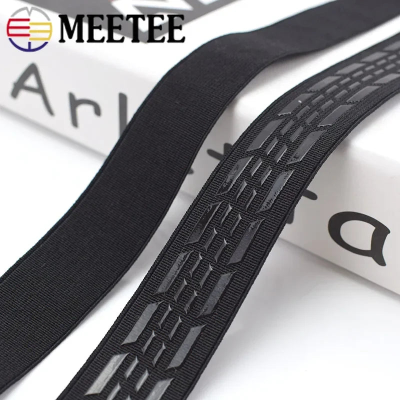 10Meters Meetee 2/5/10M 25mm Non-slip Silicone Black Elastic Band Sportswear Belt Elasticity Webbing DIY Outdoor Clothing Sewing Material