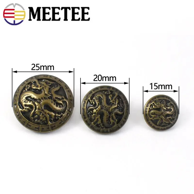 30/500Pcs Meetee Antiqued Bronze Gold Metal Buttons Dragon for Suits Shirt Coat Jacket Shank Buckle Sewing Clothes Accessories B3-17