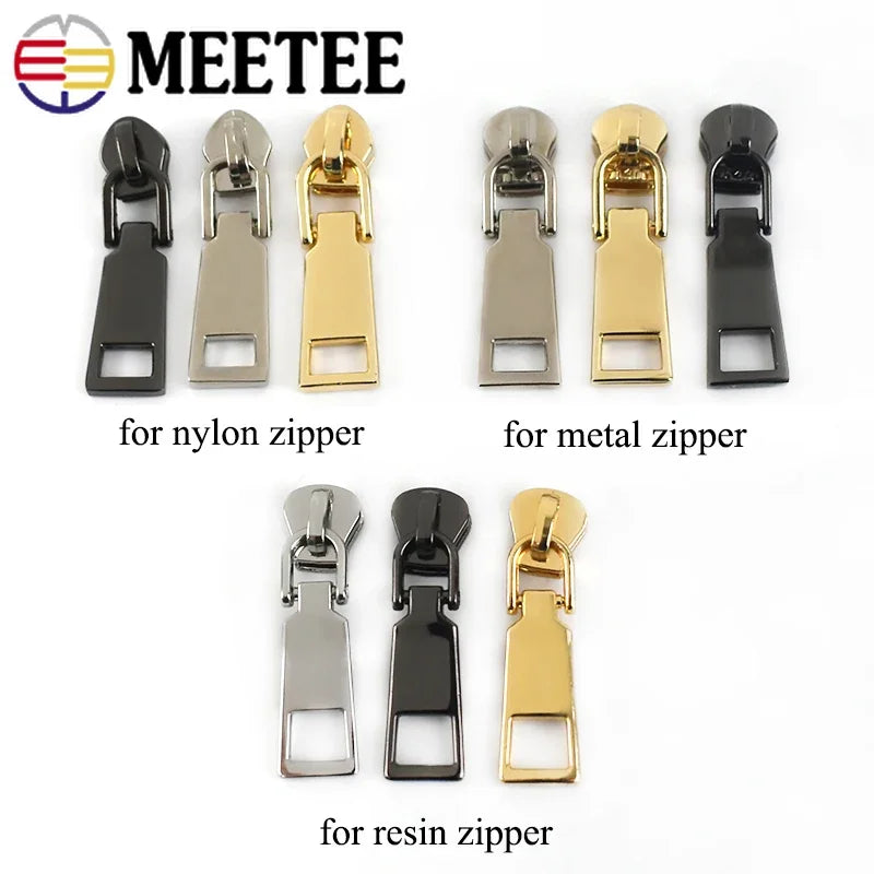15/500pcs Meetee 5# Zipper Slider for Metal/Nylon/Resin Zippers DIY Bag Wallet Zip Head Puller Kit Garment Sewing Accessories