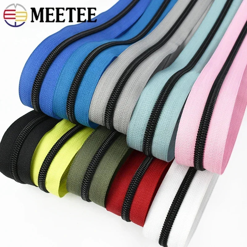 8/200M 5# Nylon Zippers By The Meter Roll Bulk Zip Tapes Clothes Shoes Bag Coil Zips Closures Repair Kit DIY Sewing Accessories