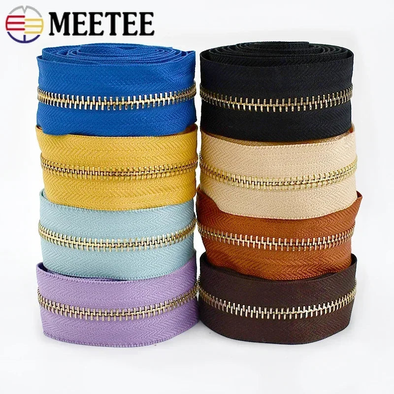 2/70Yards Meetee 5# Metal Zippers Tapes for Sewing Garment Bags Clothes Jacket Zipper Repair Kits Tailor Crafts Accessories