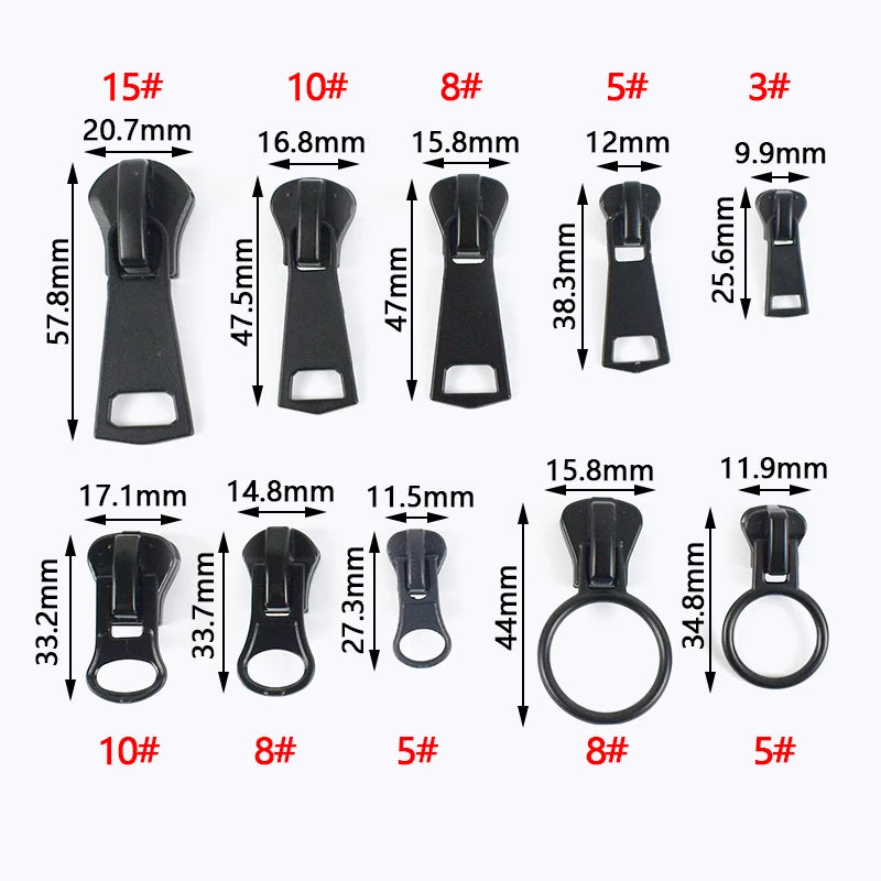 30/700Pcs Meetee 3# 5# 8# 10# 15# Resin Zipper Slider for Sewing Bag Pants Zippers Head Clothing Closure Zip Puller Repaire Kits