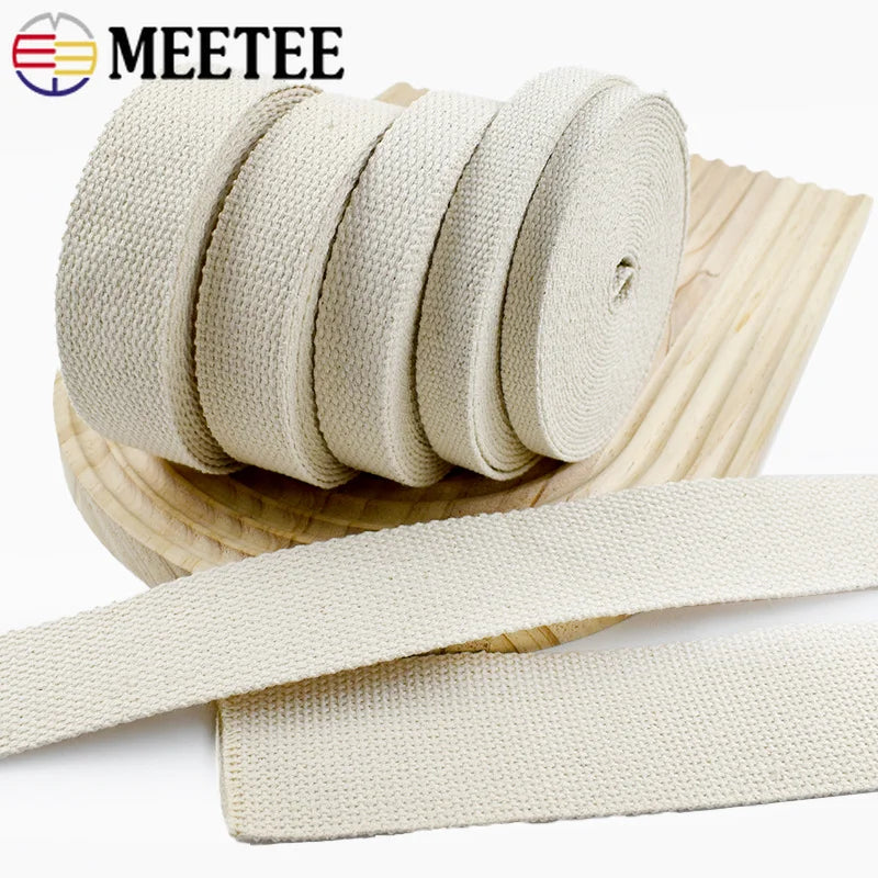 15/500Meters 1.5mm Thick Cotton Webbing Tapes 10-50mm Beige Canvas Ribbon Band Bag Webbings Strap Belt Sling Sewing Bias Accessoreis