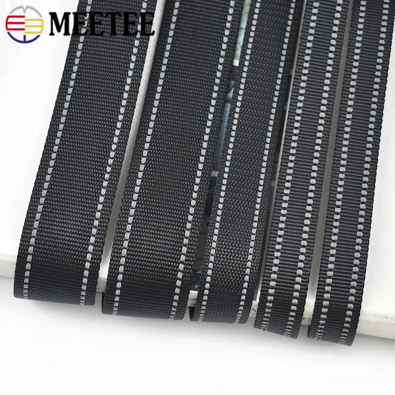 5/150M 20/25/38mm 1.8mm Thick Black Reflective Nylon Webbing Ribbon for Pet Collar Knapsack Belt Band Strap Tape DIY Bag Accessories