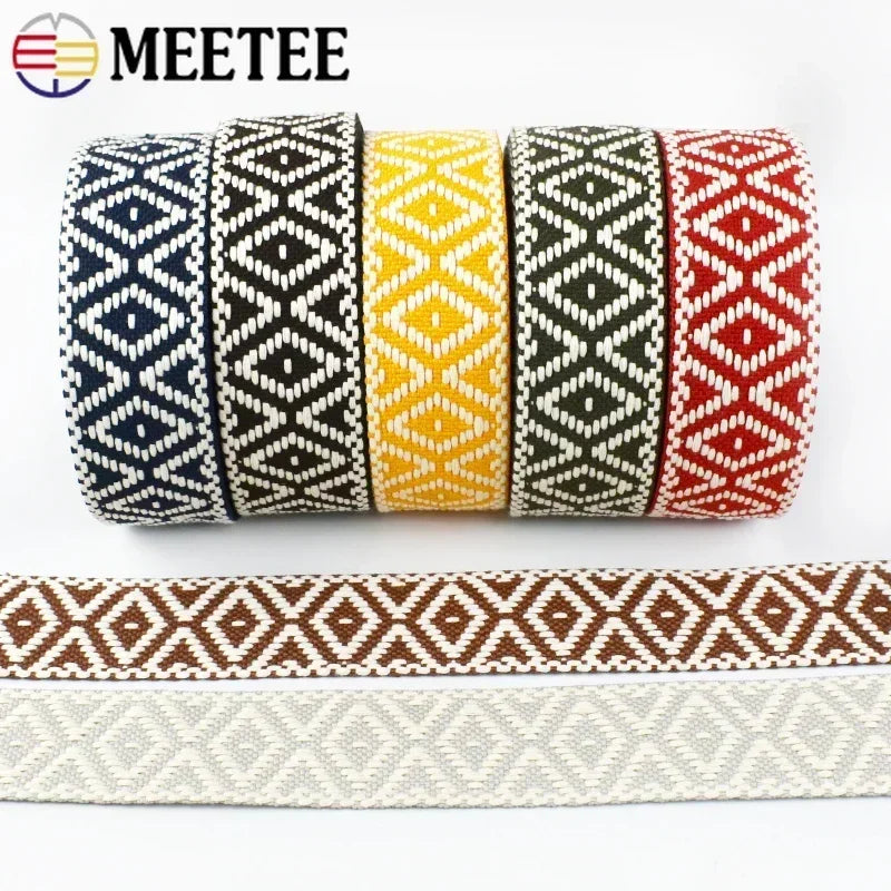 5/200Meters Meetee 38mm Colorful Jacquard Cotton Webbing Ribbon Canvas Straps Bag Shoulder Strap Clothing Band Sewing Accessorie