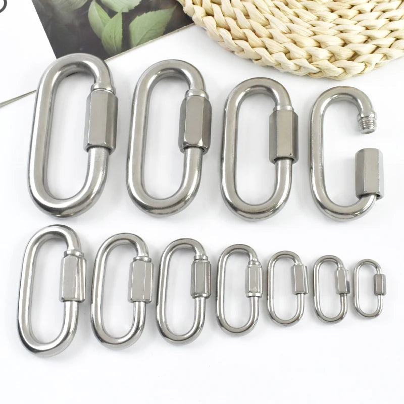 8/300Pcs Stainless Steel 304 Oval Locking Carabiner Clips Rope Quick Connector Buckle for Outdoor Camping Swing Clasp Accessories