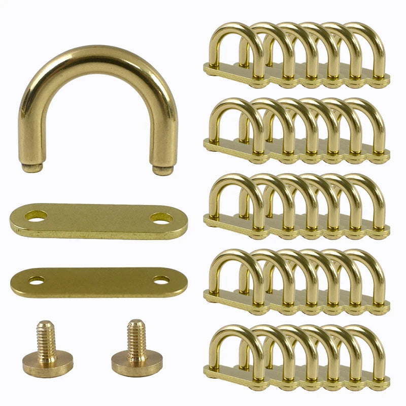 3/100Pcs 15mm/19mm Brass D Ring Buckle Bag Arch Bridge Screw Anchor Nail Connector Hook Leather Craft Strap Hanger Clamp Kits