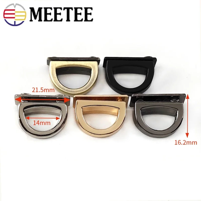 Meetee 10/300Pcs 14mm Metal D Ring Bag Side Clip Buckles Screw Handbag Chain Hanger Hook DIY Strap Hardware Accessories