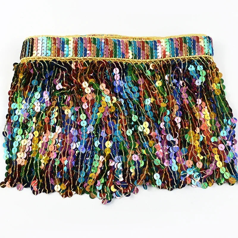 3/100Yards Sequin Fringe Tassel 16cm Latin Stage Clothes Tassels Lace Trim Garment Rainbow Bead Fringes Ribbon Sewing Accessories