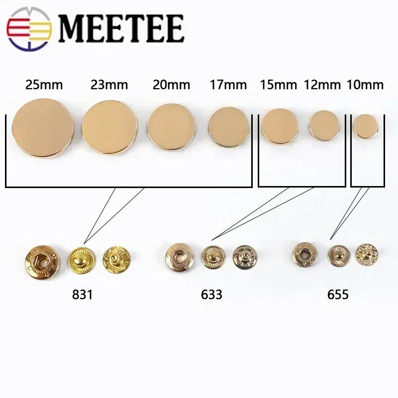 30/500Sets Meeteel 10-25mm Snap Fasteners Metal Snaps Press Studs Buttons for Sewing Clothes Jacket Coat Leather Craft Accessories