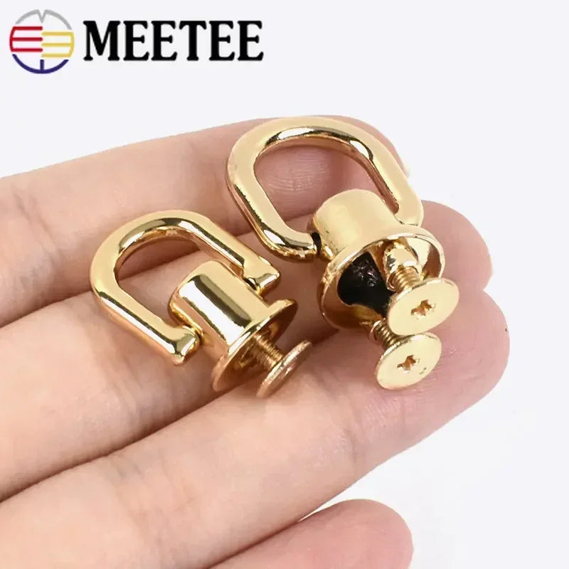 Meetee 10/300Pcs Metal D O Ring Stud Side Clip Bag Screw Nail Rivet Strap Connector Hang Hook Buckle DIY Purse Leather Accessories