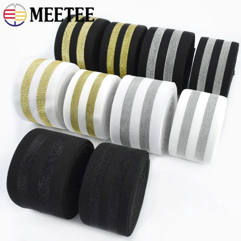 5/200Meters 40/50mm Striped Elastic Bands 1.6mm Thick Pants Waistband Rubber Band Bra Strap DIY Skirt Belt Sewing Accessories