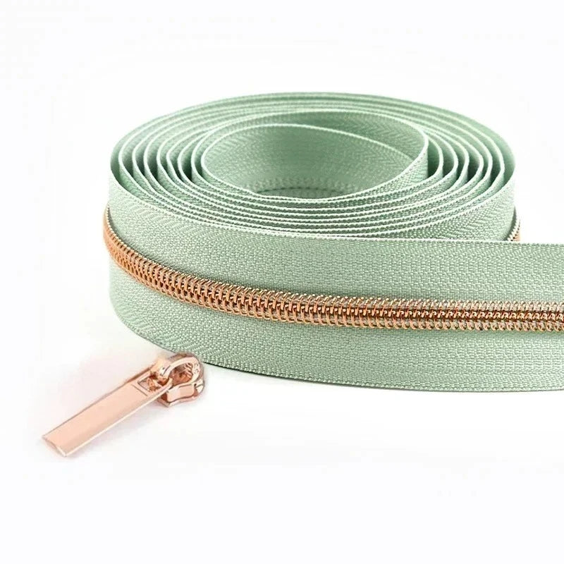 8/200Meters 5# Long Nylon Zipper Tape RoseGold Teeth Zippers Sliders for Bag Garment Repair Zips Kit DIY Sewing Accessories