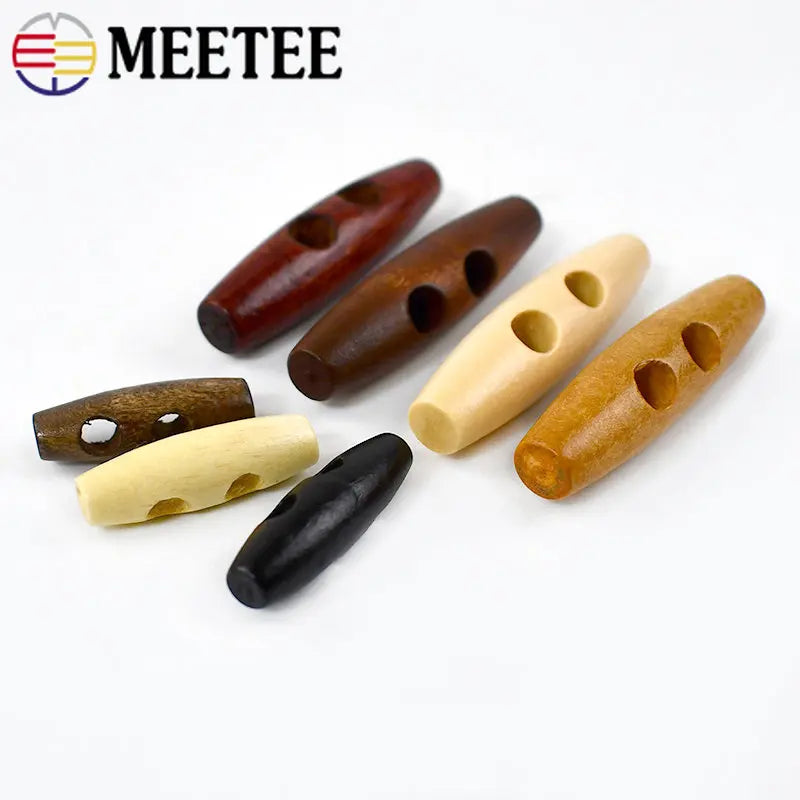30/1000pcs Meetee Wooden Buttons 30-60mm 2 Holes Natural Wood Horn Toggle for Wool Sweater Coat Bags Garment Accessories C1-27