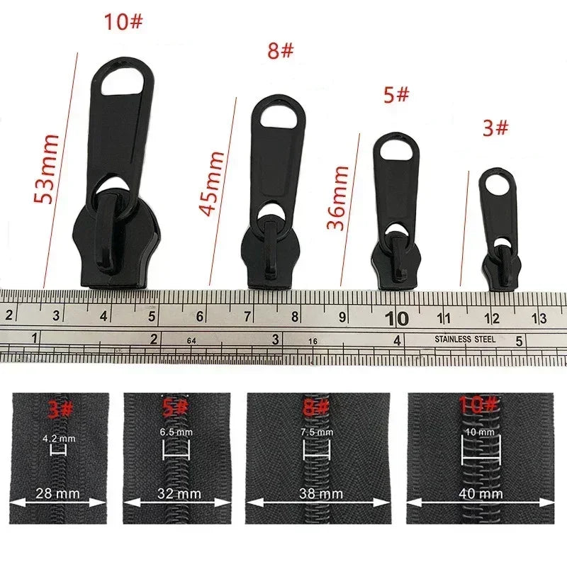 20Pcs 3# 5# 8# 10# Nylon Zippers Tape + Zipper Sliders 5Meters Clothes Sewing Zip Roll Replace Repair Zips Pull Head Closure Accessory