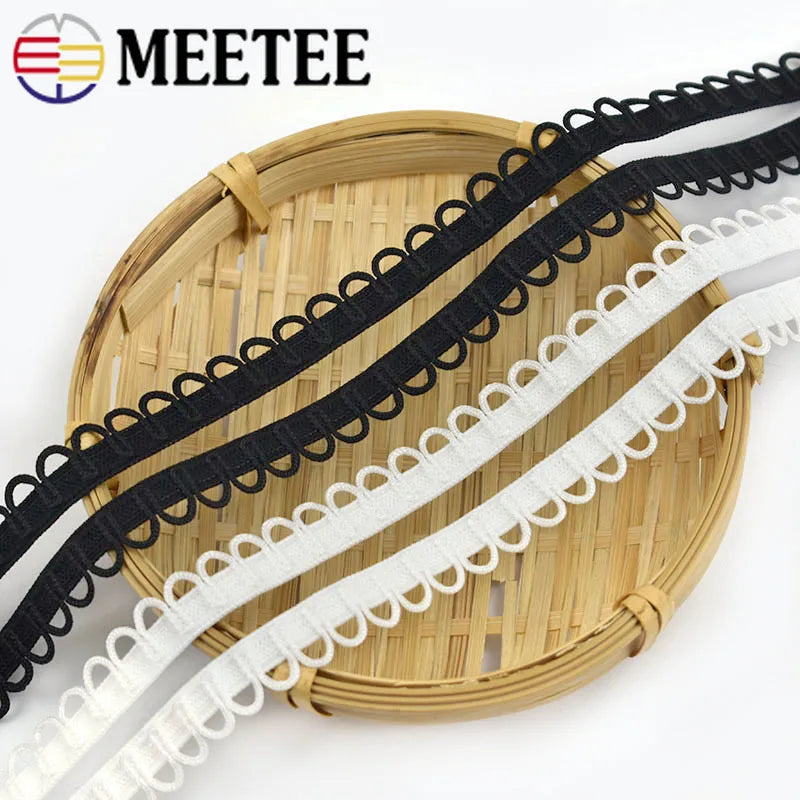 15/500M Meetee U-wave Lace Trim Ribbon Buttonhole Braided Curved Edge Elastic Band for Dress Garment DIY Sewing Clothes Accessory