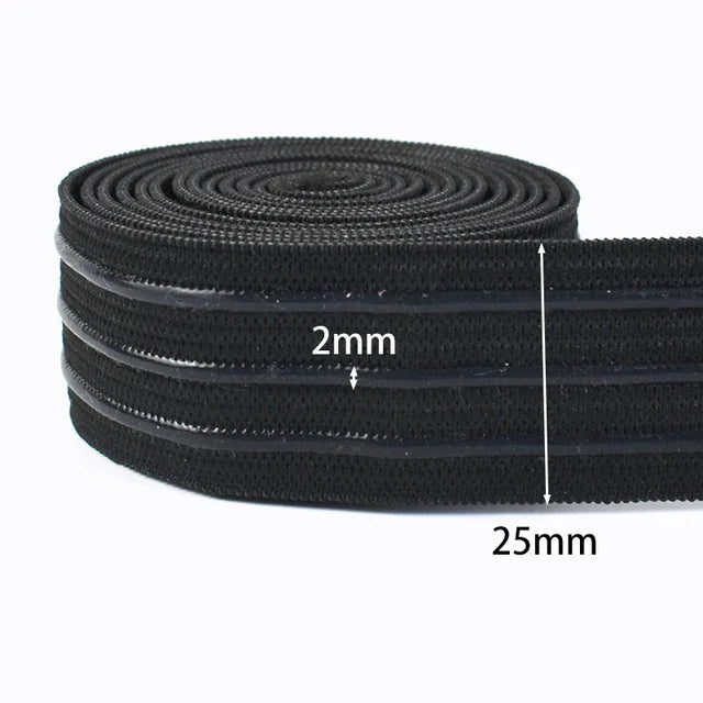 10Meters Meetee 2/5/10M 25mm Non-slip Silicone Black Elastic Band Sportswear Belt Elasticity Webbing DIY Outdoor Clothing Sewing Material