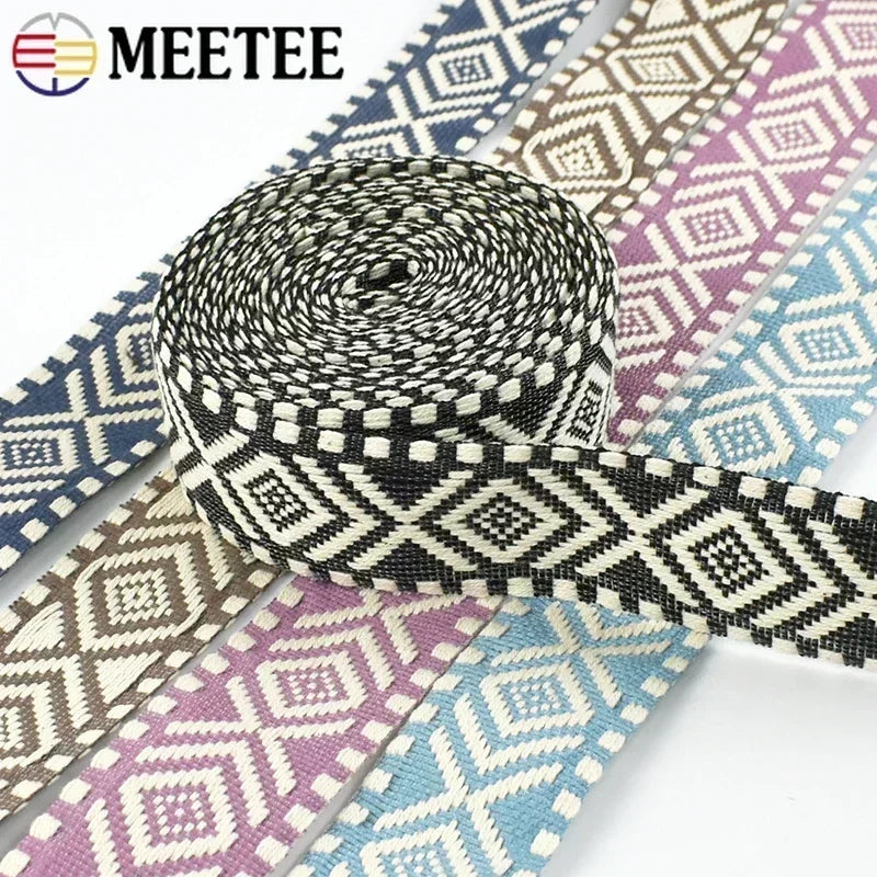 5/200Meters Meetee 38mm Colorful Jacquard Cotton Webbing Ribbon Canvas Straps Bag Shoulder Strap Clothing Band Sewing Accessorie