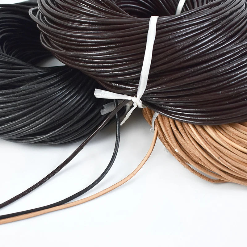 Meetee 3/100Meter 1.5/2/2.5/3/4/5mm Round Real Genuine Leather Cord Rope for Bracelet Necklace DIY Jewelry Cords Bags Craft Making