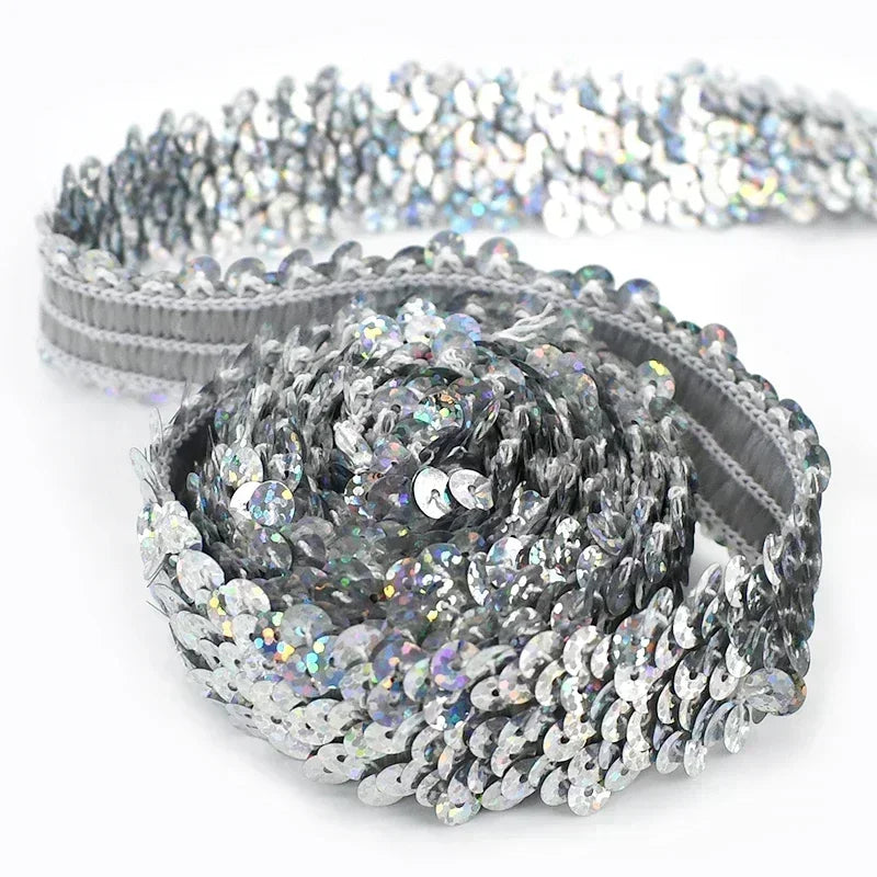 5/150M 30mm Sequins Lace Trim Stretch Ribbon Strap Laces Fabric for Craft Wedding Dress Clothes Elastic Band Sewing Accessories
