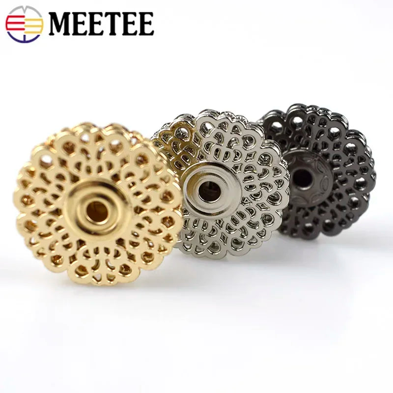Meetee 15/300sets Scrapbooking Decor Metal Buttons Snap Stud Fastener Hollow Press Buckles for DIY Sewing Jacket Coat Clothes Craft