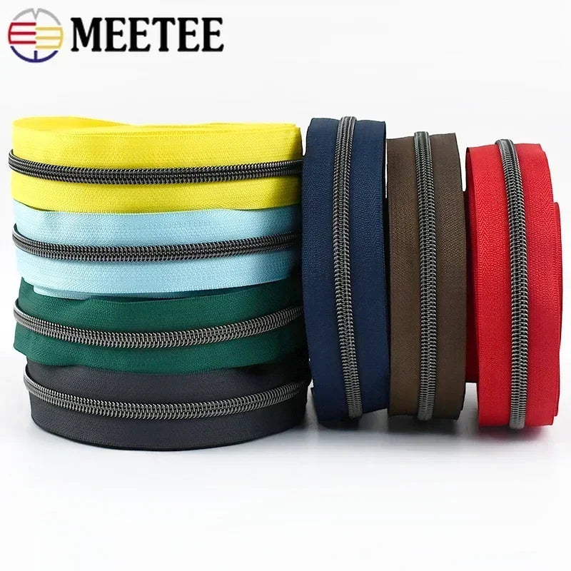 8/200Meters 5# Colorful Nylon Zipper Tapes GunBlack Tooth Coil Zip Tailors for Bags Garment Repair Kit DIY Sewing Accessories