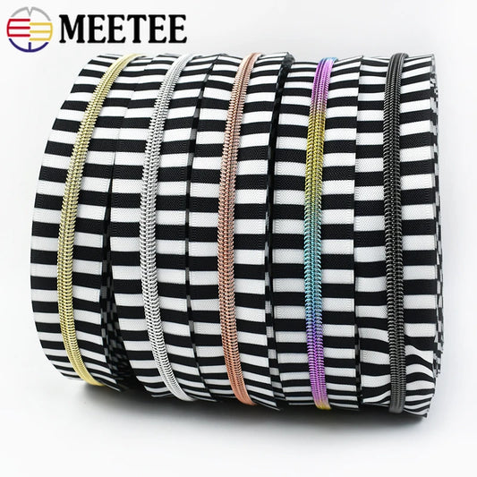 5/120M Meetee 5# Nylon Zipper Tapes Stripe Coil Zippers Garment Clothes Bag Decoration Zip Roll Repair Kit DIY Sewing Accessories