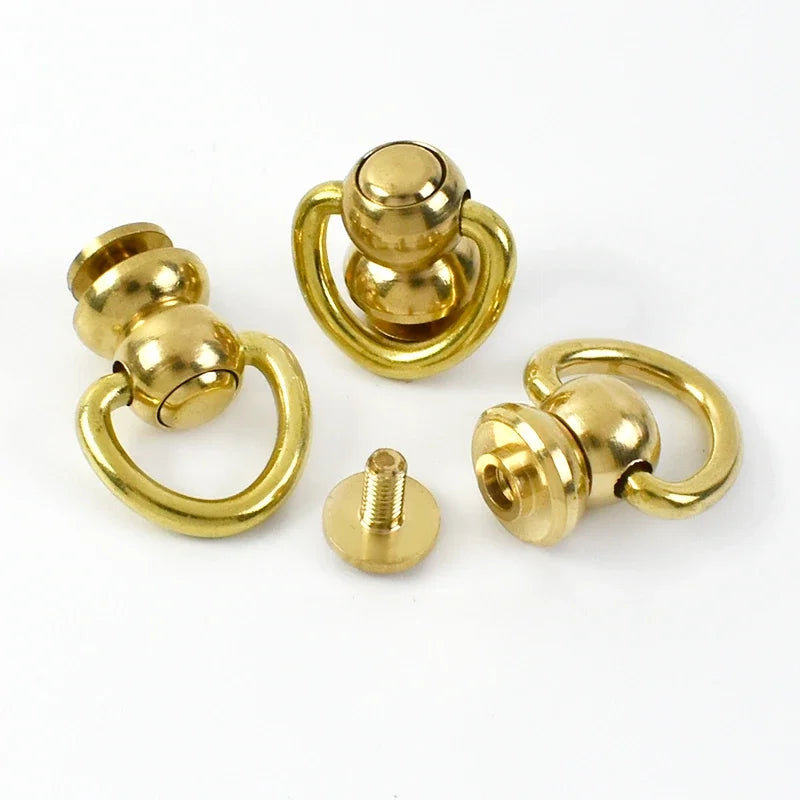 5/150Pcs Solid Brass Rotated D Ring Nail Swivel Screw Buckles  Bag Strap KeyChain Connector Handbags Clasp Leather Craft Accessory