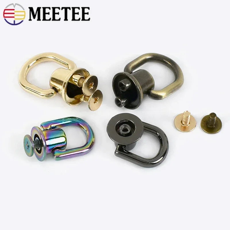 Meetee 10/300Pcs Metal D O Ring Stud Side Clip Bag Screw Nail Rivet Strap Connector Hang Hook Buckle DIY Purse Leather Accessories
