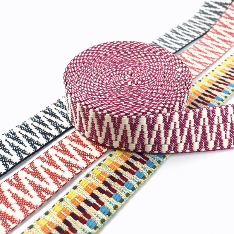 5/130Yards 38/50mm Ethnic Jacquard Webbing Tape Handbag Shoulder Strap Replacement Ribbon Band Backpack Belt Sewing Accessories