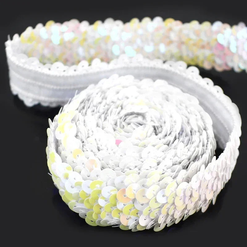 5/150M 30mm Sequins Lace Trim Stretch Ribbon Strap Laces Fabric for Craft Wedding Dress Clothes Elastic Band Sewing Accessories