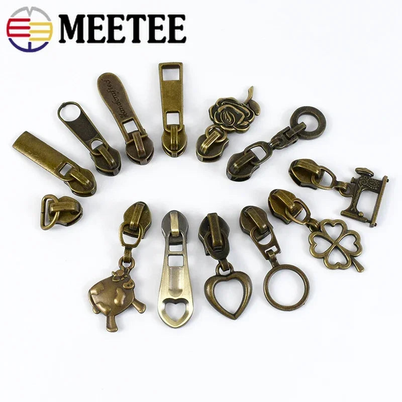 50Pcs 5# Bronze Zipper Sliders for Nylon Zippers Zip Head Puller Bag Clothes Luggage Repair Kit DIY Sewing Accessories