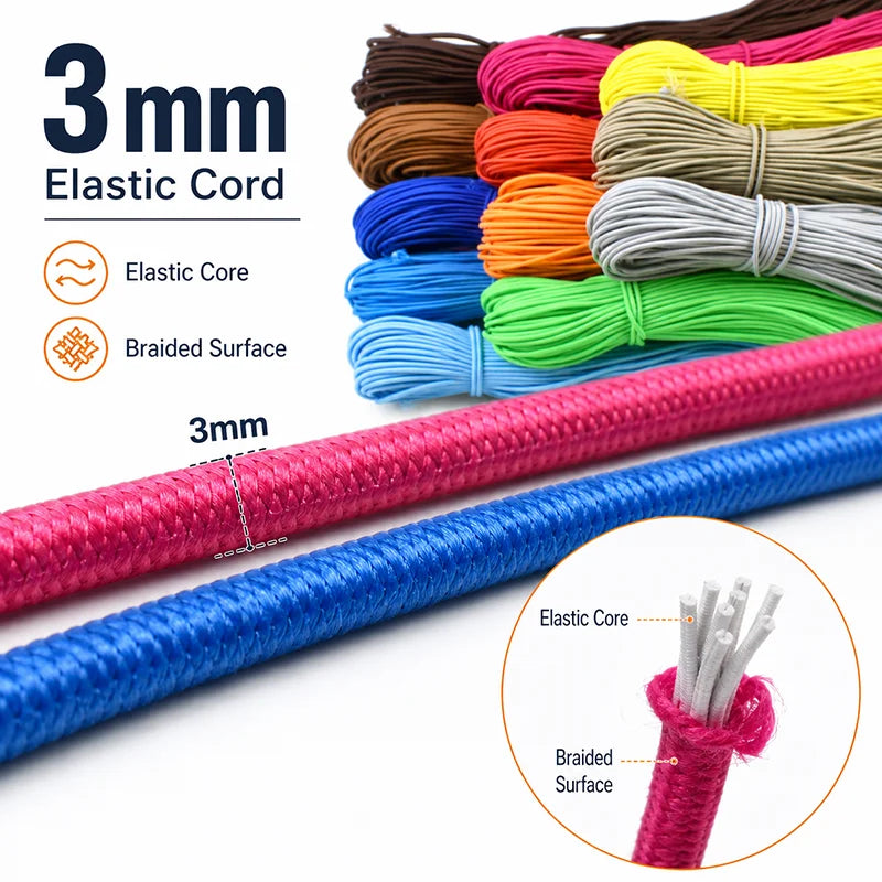 20/600M 3mm Round Elastic Cord Rubber Band Handmade Beaded Elastics Bungee Shock Rope Shoelace Sewing Loom Bands Supplies