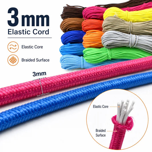 20/600M 3mm Round Elastic Cord Rubber Band Handmade Beaded Elastics Bungee Shock Rope Shoelace Sewing Loom Bands Supplies