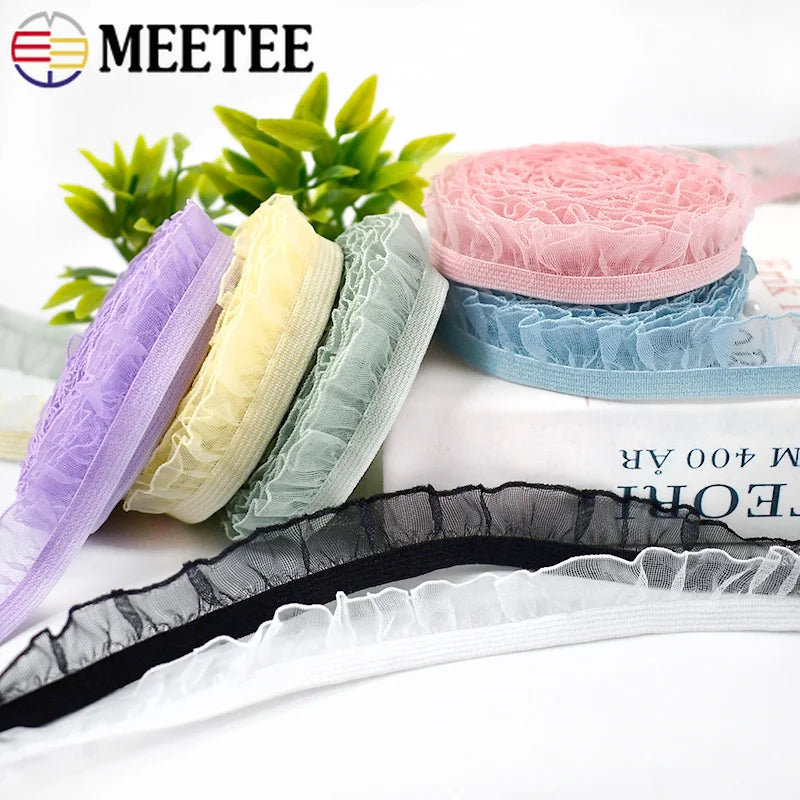 25/800Meters 6mm Elastic Band Pleated Lace Trim Stretch Ribbon for Sewing Underwear Strap Clothes Rubber Band DIY Accessories