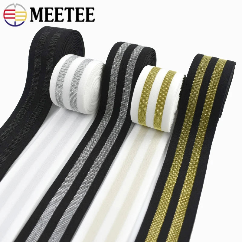 5/200Meters 40/50mm Striped Elastic Bands 1.6mm Thick Pants Waistband Rubber Band Bra Strap DIY Skirt Belt Sewing Accessories