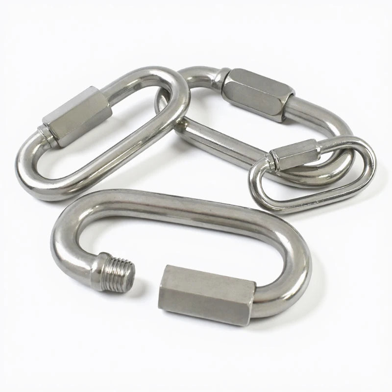 8/300Pcs Stainless Steel 304 Oval Locking Carabiner Clips Rope Quick Connector Buckle for Outdoor Camping Swing Clasp Accessories