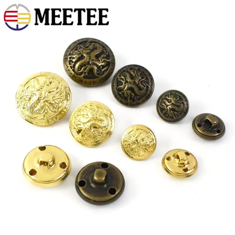 30/500Pcs Meetee Antiqued Bronze Gold Metal Buttons Dragon for Suits Shirt Coat Jacket Shank Buckle Sewing Clothes Accessories B3-17