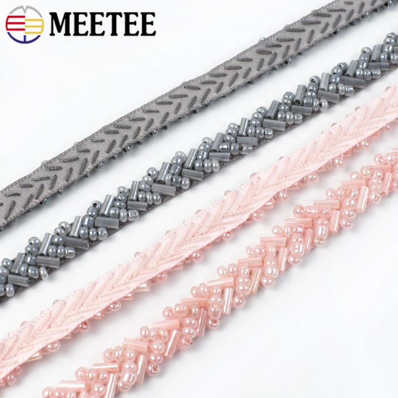 3/100Yards 7mm Beaded Laces Trim Pearl Lace Ribbon Applique Trimming Fringe Garment Dress Decor Tape Sewing Fabric Accessories