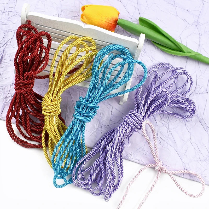 25/930M 3mm Polyester Twisted Braided Cord 3 Shares Ropes for Bag Strap Curtain Decorative Gift Box Rope DIY Sewing Accessory