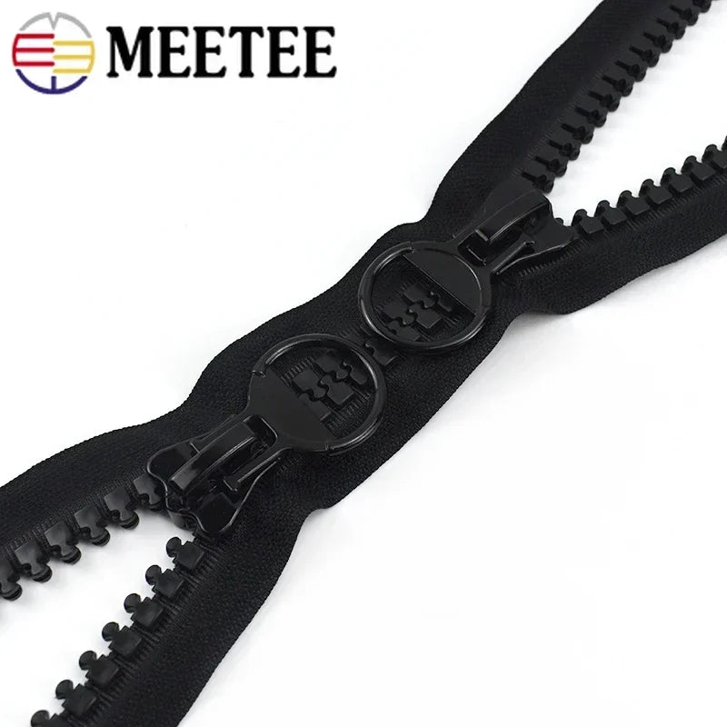 Meetee 1/30pcs 75/80/90/100/120/150cm Black 20# Extra Large Resin Zippers Metal Double-slider Open-end Zip for Down Jacket Coat Sewing