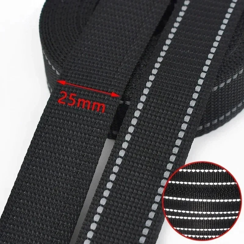 5/150M 20/25/38mm 1.8mm Thick Black Reflective Nylon Webbing Ribbon for Pet Collar Knapsack Belt Band Strap Tape DIY Bag Accessories