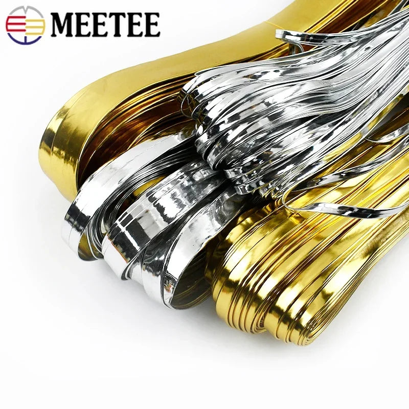 15/400Meters Meetee 5-15mm PU Leather Cord Gold Silver Color Mirror Ribbons Rope for Bracelet Jewelry DIY Craft Trims Accessories