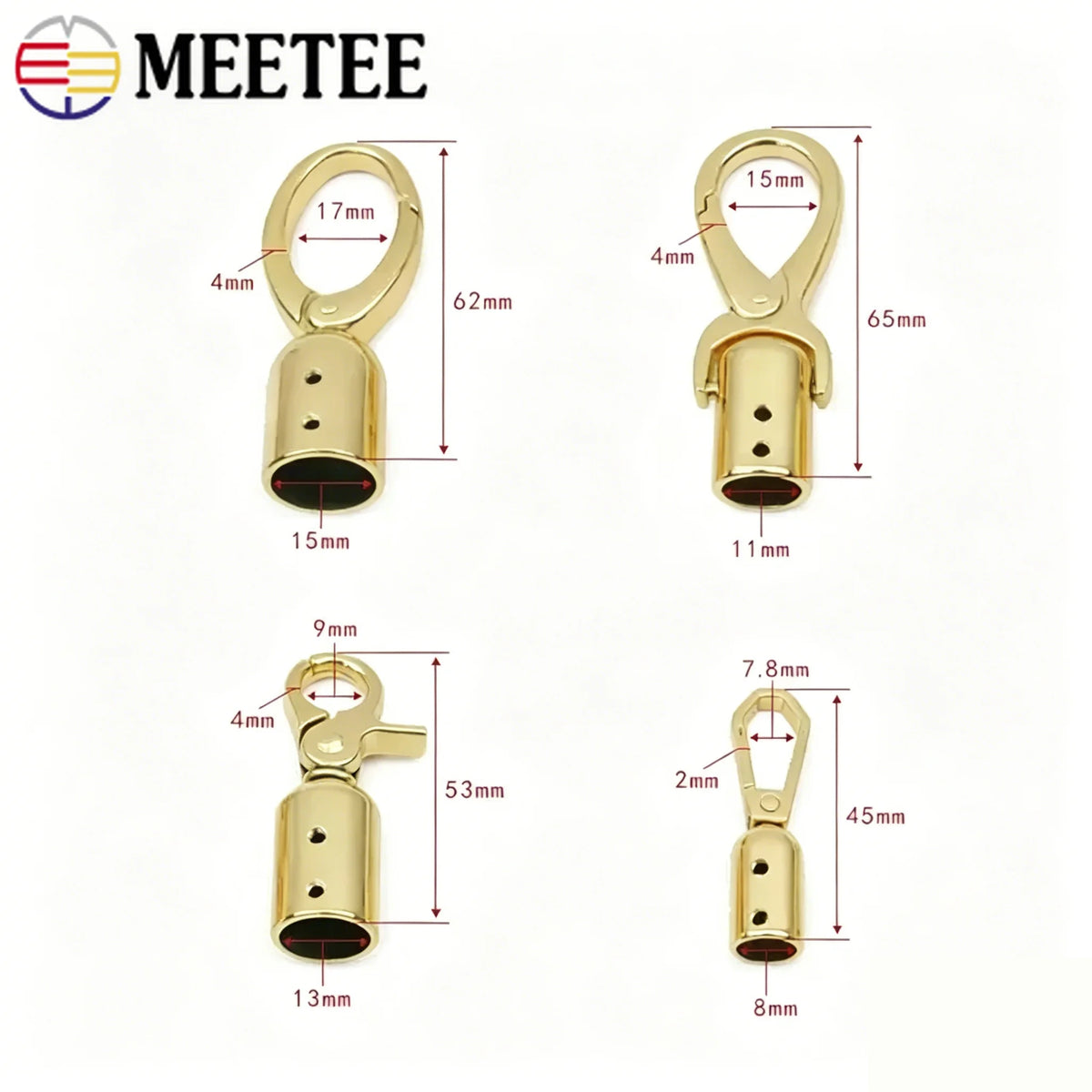 5/150Pcs Metal Buckles Bag Handle Strap Cap Clips Carabiner Leather Cord End Lock Clasp Tassel Stopper Snap Hooks Hardware