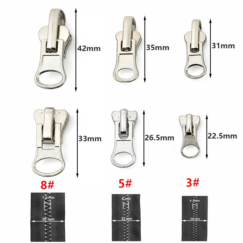30/1000Pcs 3# 5# 8# Zipper Sliders for Resin Zip Reversible Double-sided Zippers Puller Head Garment Luggage Sew Zips Repair Kits
