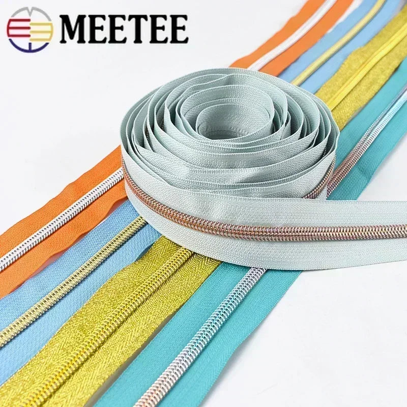 8/300Meters 5# Nylon Zippers Colorful Tooth Coil Zipper for Garment Bags Zip Tape Repair Kit DIY Clothes Tailor Sewing Accessory