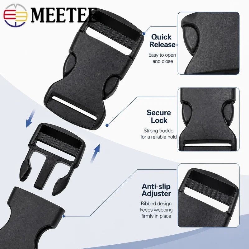 50/100Pcs 20-50mm Plastic Side Release Buckles Quick Adjusting Clips for Backpack Straps Dog Collars Webbing Belts Luggage Repair