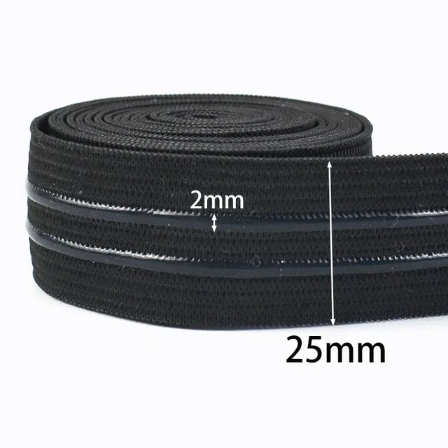 10Meters Meetee 2/5/10M 25mm Non-slip Silicone Black Elastic Band Sportswear Belt Elasticity Webbing DIY Outdoor Clothing Sewing Material