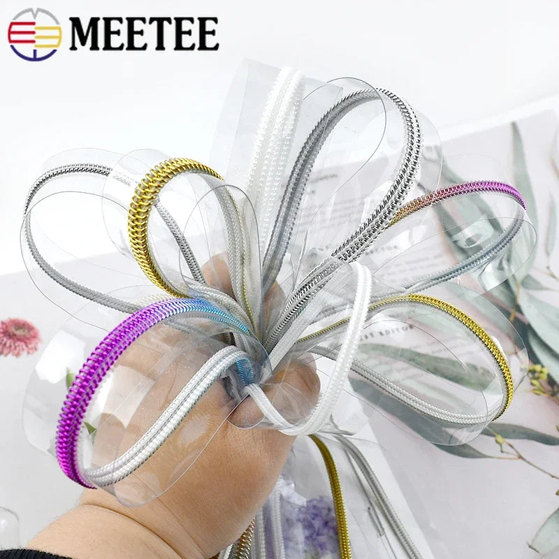 8/300M 5# Nylon Zippers Tapes PVC Transparent Coil Zipper for Sewing Raincoat Bag Decor Zip Repair Kit DIY Clothing Accessories