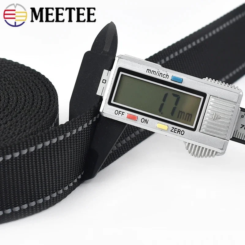 5/150M 20/25/38mm 1.8mm Thick Black Reflective Nylon Webbing Ribbon for Pet Collar Knapsack Belt Band Strap Tape DIY Bag Accessories